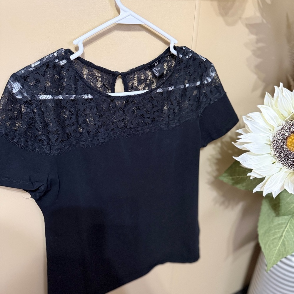 H&M Black Lace Detail Women's Blouse
